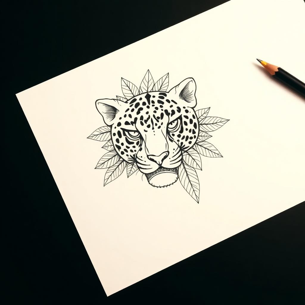Neo-tradițional tattoo sketch on paper